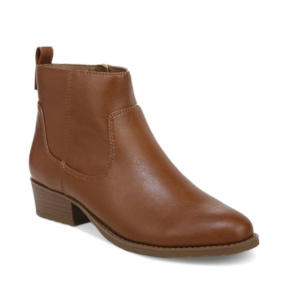 Style & Co. Memphyss Faux Leather Side Zip Ankle Boots Shoes, Cognac Size 9 NEW